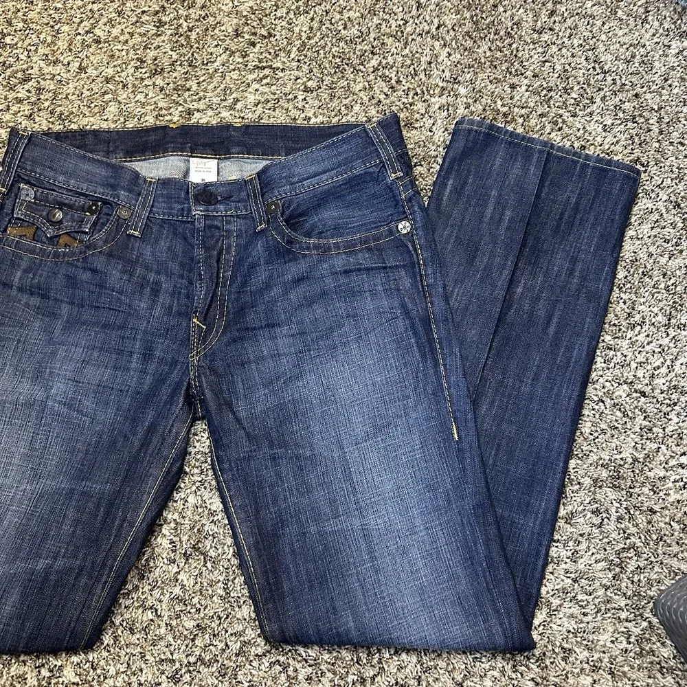 True‎ Religion Section Row Seat Jeans Men's 36 Dark Wash Straight Leg Button Fly
